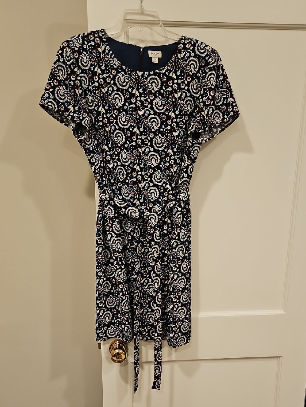 J. Crew Navy and White Paisley Tie-Waist Mini Dress Size: 14 EUC